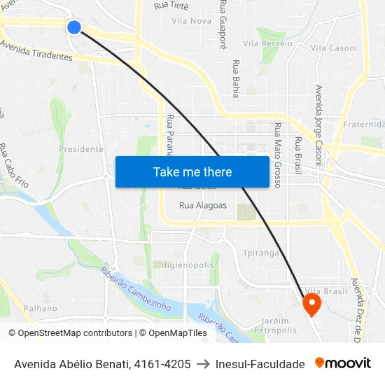 Avenida Abélio Benati, 4161-4205 to Inesul-Faculdade map