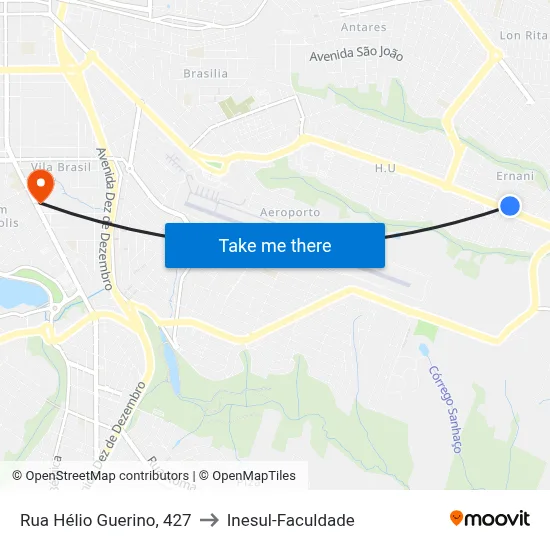 Rua Hélio Guerino, 427 to Inesul-Faculdade map