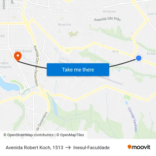 Avenida Robert Koch, 1513 to Inesul-Faculdade map