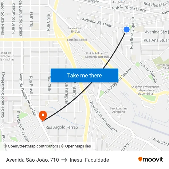 Avenida São João, 710 to Inesul-Faculdade map