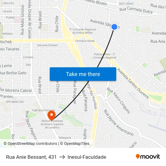 Rua Anie Bessant, 431 to Inesul-Faculdade map