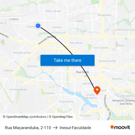 Rua Maçaranduba, 2-110 to Inesul-Faculdade map