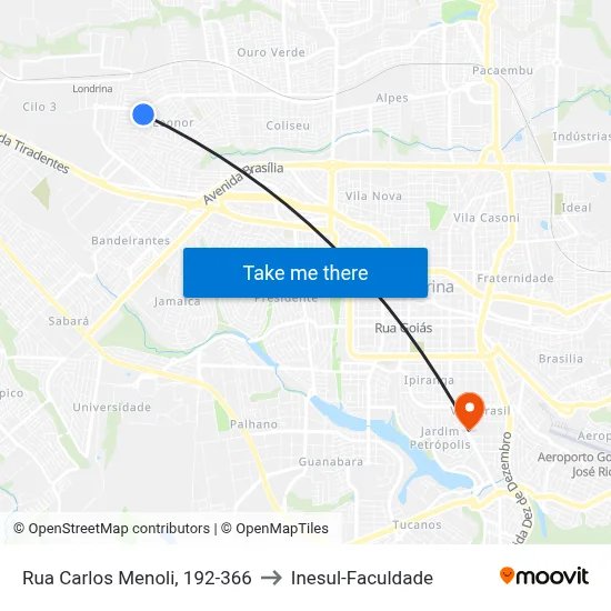 Rua Carlos Menoli, 192-366 to Inesul-Faculdade map
