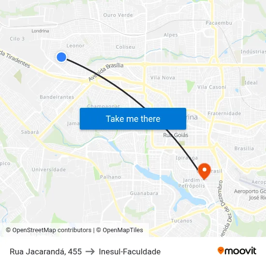 Rua Jacarandá, 455 to Inesul-Faculdade map