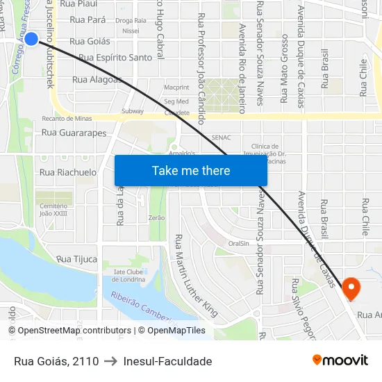 Rua Goiás, 2110 to Inesul-Faculdade map