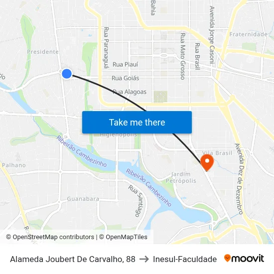 Alameda Joubert De Carvalho, 88 to Inesul-Faculdade map