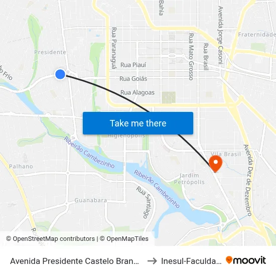 Avenida Presidente Castelo Branco, 7 to Inesul-Faculdade map