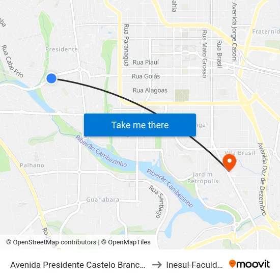 Avenida Presidente Castelo Branco, 551 to Inesul-Faculdade map