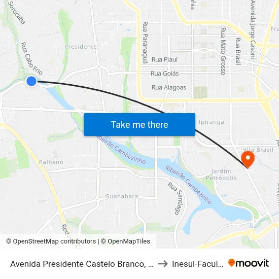 Avenida Presidente Castelo Branco, 1152-1418 to Inesul-Faculdade map
