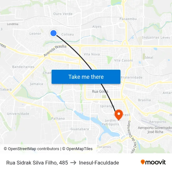 Rua Sidrak Silva Filho, 485 to Inesul-Faculdade map