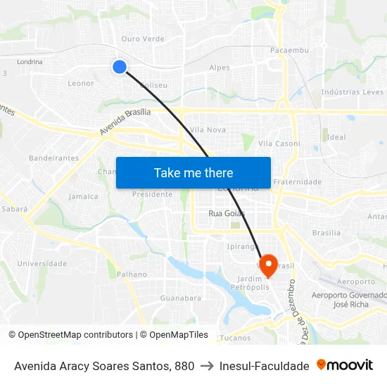 Avenida Aracy Soares Santos, 880 to Inesul-Faculdade map