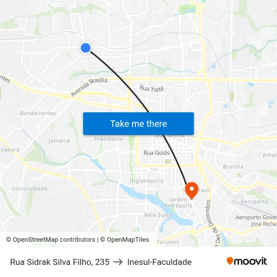 Rua Sidrak Silva Filho, 235 to Inesul-Faculdade map