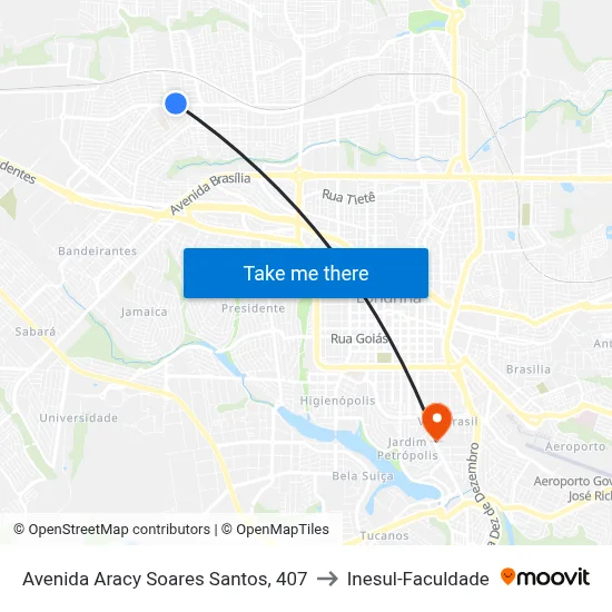 Avenida Aracy Soares Santos, 407 to Inesul-Faculdade map