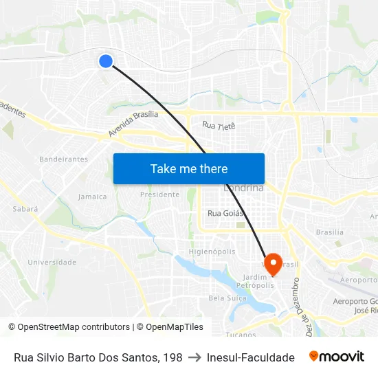 Rua Silvio Barto Dos Santos, 198 to Inesul-Faculdade map