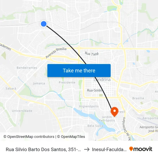Rua Silvio Barto Dos Santos, 351-415 to Inesul-Faculdade map