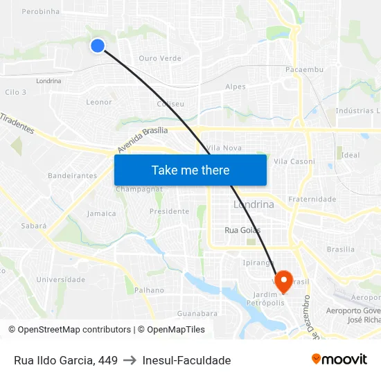 Rua Ildo Garcia, 449 to Inesul-Faculdade map