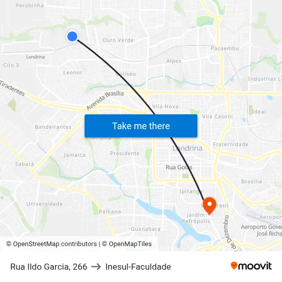 Rua Ildo Garcia, 266 to Inesul-Faculdade map