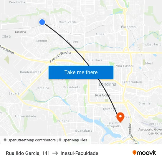 Rua Ildo Garcia, 141 to Inesul-Faculdade map