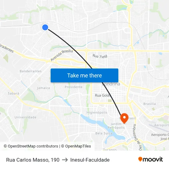 Rua Carlos Masso, 190 to Inesul-Faculdade map
