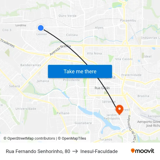 Rua Fernando Senhorinho, 80 to Inesul-Faculdade map