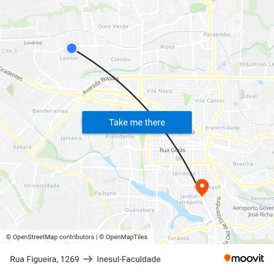 Rua Figueira, 1269 to Inesul-Faculdade map