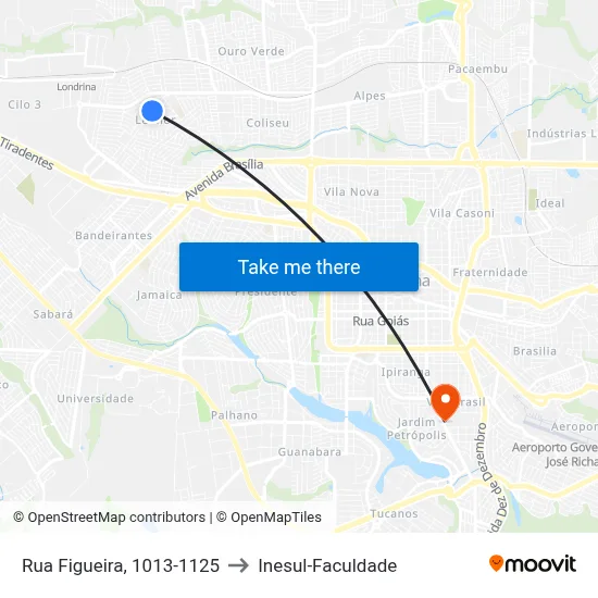 Rua Figueira, 1013-1125 to Inesul-Faculdade map