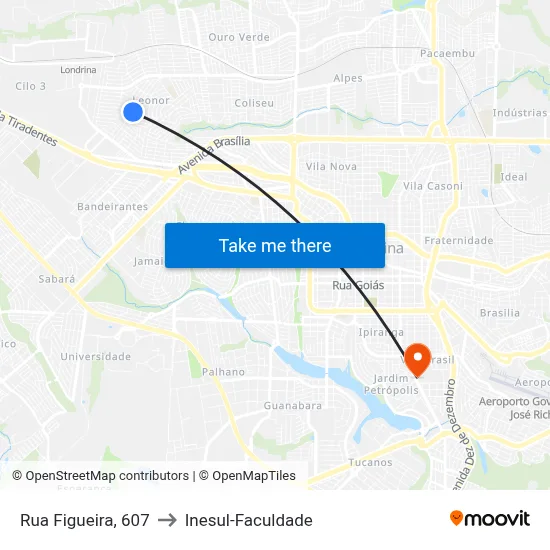Rua Figueira, 607 to Inesul-Faculdade map