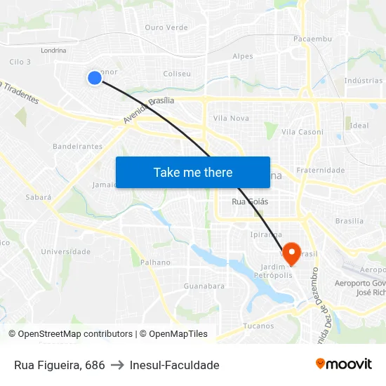 Rua Figueira, 686 to Inesul-Faculdade map