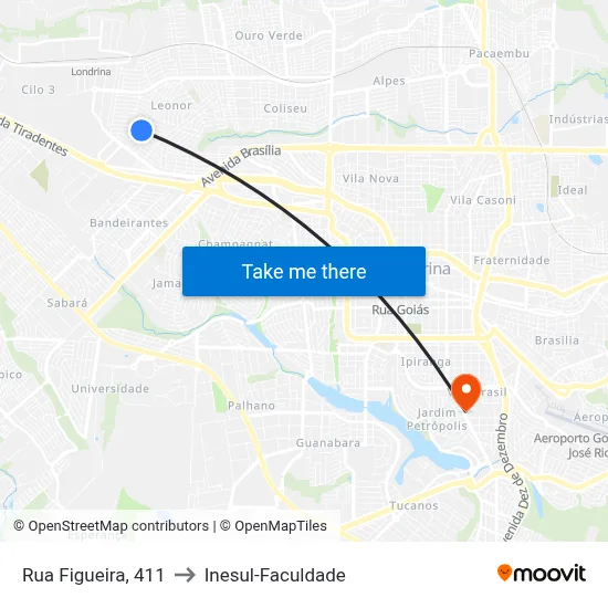Rua Figueira, 411 to Inesul-Faculdade map