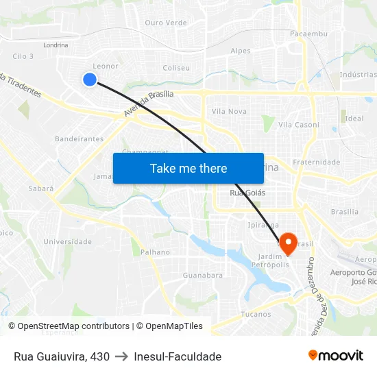 Rua Guaiuvira, 430 to Inesul-Faculdade map