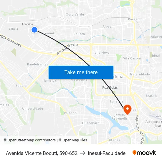 Avenida Vicente Bocuti, 590-652 to Inesul-Faculdade map