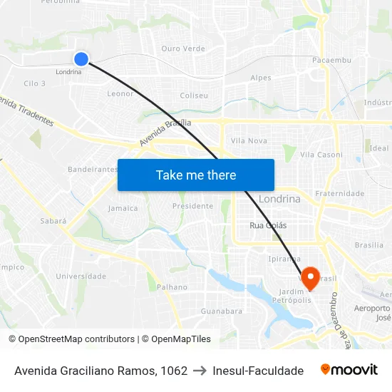 Avenida Graciliano Ramos, 1062 to Inesul-Faculdade map