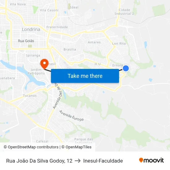 Rua João Da Silva Godoy, 12 to Inesul-Faculdade map