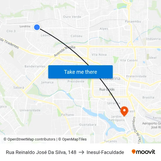 Rua Reinaldo José Da Silva, 148 to Inesul-Faculdade map