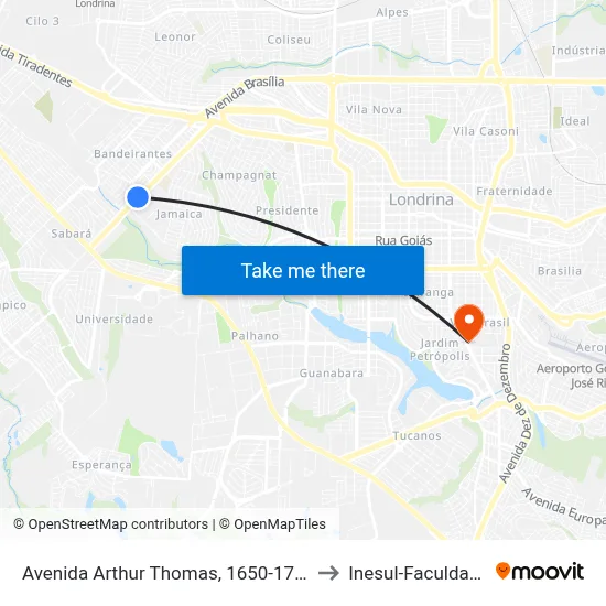 Avenida Arthur Thomas, 1650-1730 to Inesul-Faculdade map