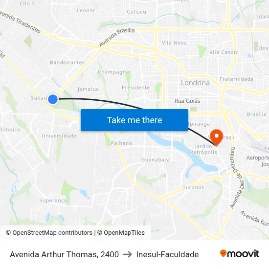 Avenida Arthur Thomas, 2400 to Inesul-Faculdade map