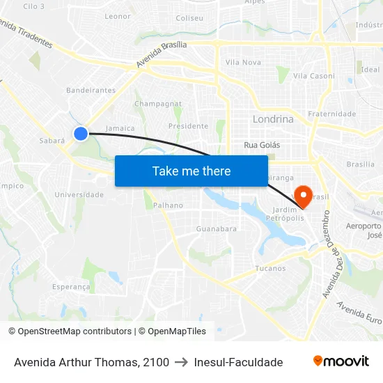 Avenida Arthur Thomas, 2100 to Inesul-Faculdade map