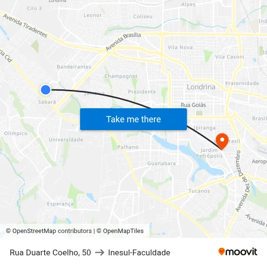 Rua Duarte Coelho, 50 to Inesul-Faculdade map