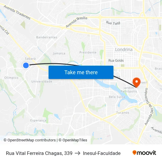 Rua Vital Ferreira Chagas, 339 to Inesul-Faculdade map