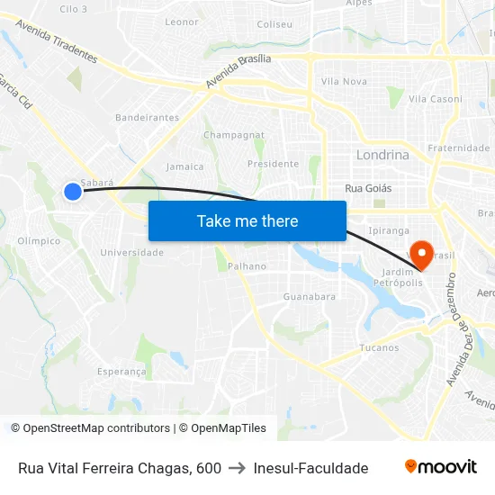Rua Vital Ferreira Chagas, 600 to Inesul-Faculdade map
