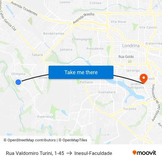 Rua Valdomiro Turini, 1-45 to Inesul-Faculdade map
