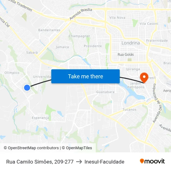 Rua Camilo Simões, 209-277 to Inesul-Faculdade map