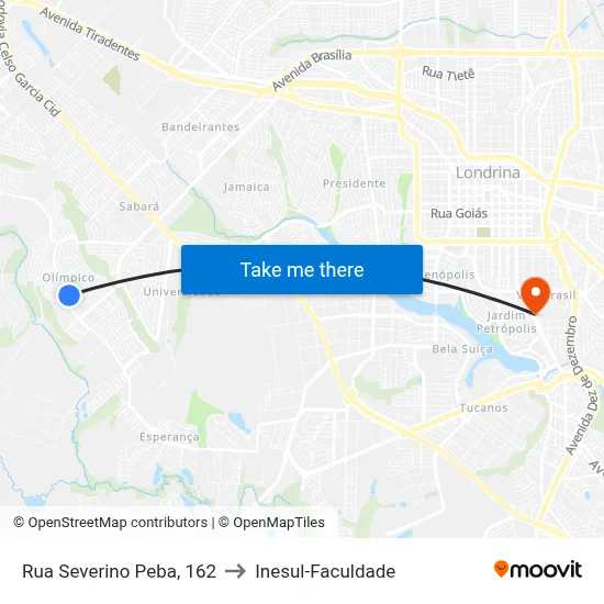 Rua Severino Peba, 162 to Inesul-Faculdade map