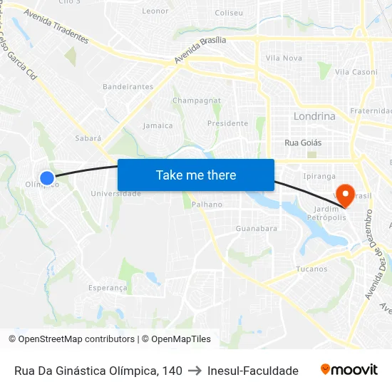 Rua Da Ginástica Olímpica, 140 to Inesul-Faculdade map