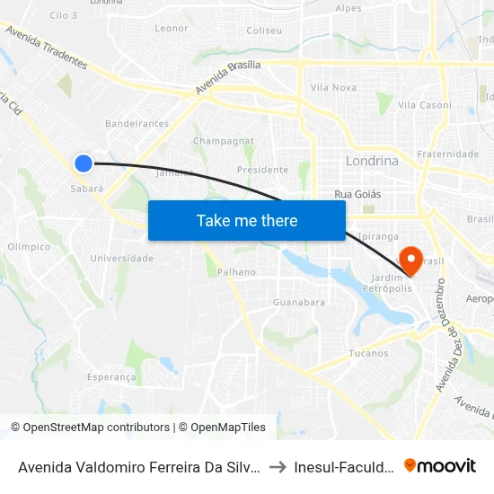 Avenida Valdomiro Ferreira Da Silva, 218 to Inesul-Faculdade map