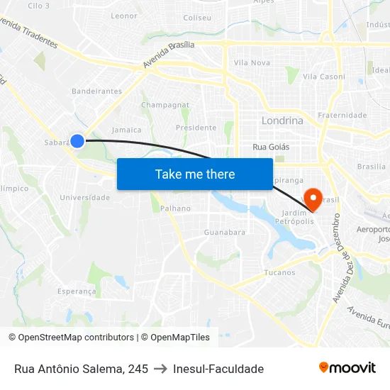 Rua Antônio Salema, 245 to Inesul-Faculdade map
