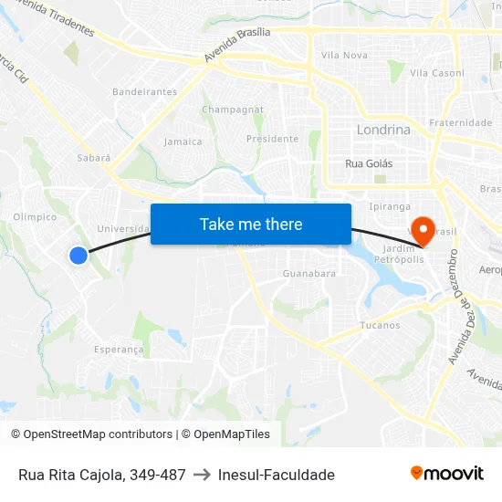 Rua Rita Cajola, 349-487 to Inesul-Faculdade map