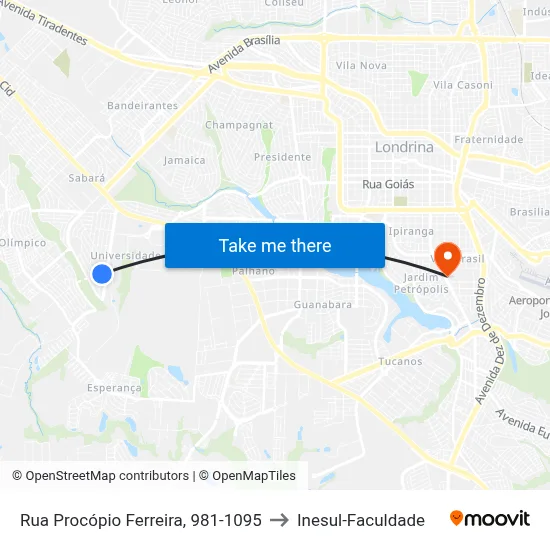 Rua Procópio Ferreira, 981-1095 to Inesul-Faculdade map