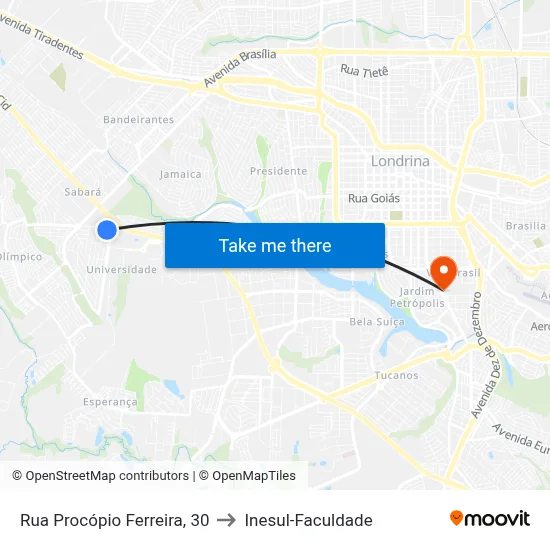 Rua Procópio Ferreira, 30 to Inesul-Faculdade map