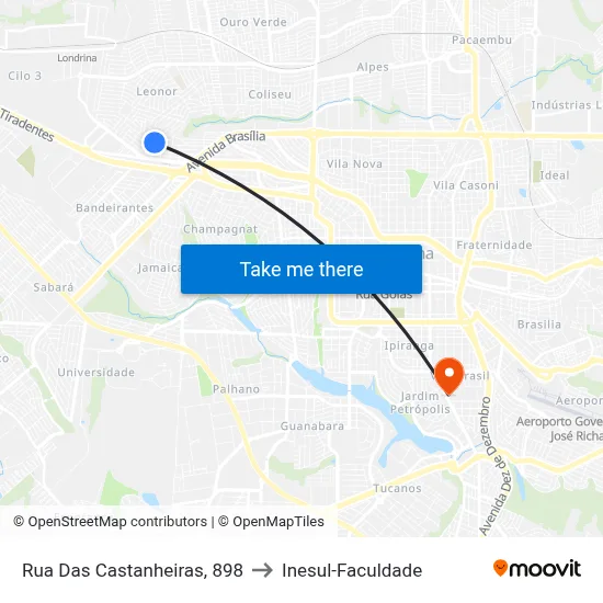 Rua Das Castanheiras, 898 to Inesul-Faculdade map